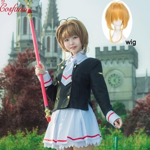 New Cardcaptor Sakura Clearcard Cosplay Costume Kinomoto Sakura Tomoyo Daidoji Cosplay Costume School Uniform Cosplay and wigs