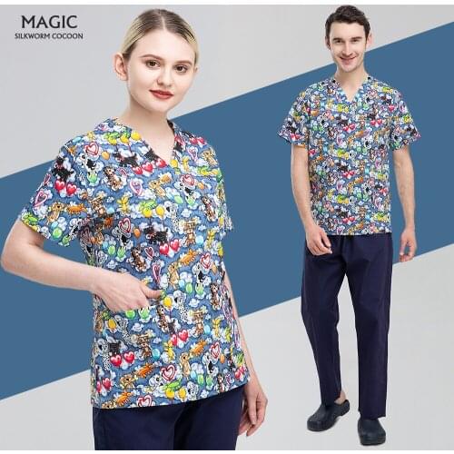 Pet Grooming Short-sleeve Working Uniform Clothing Beauty Salon Workwear Lab Work Overalls Clothes New Dental Hospital Nurse Top