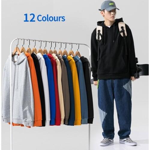 Fall 2020 New Large Size Loose Pulper Sweatshirt Mens Solid Color Pocket Hooded Sweatshirt 12 Color Hooded Sweatshirt