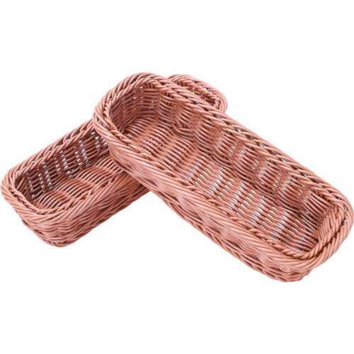 2pc Rattan Plastic Basket Cutlery Basket Rectangular Storage Box Cutlery Fork Chopsticks Bread Cake Fruit Storage