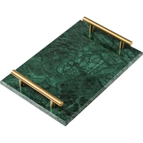 Nordic Natural Marble Trays Round Cake Snack Dessert Tray Serving Platter Gold-plated Stainless Steel Handle Christmas Plates