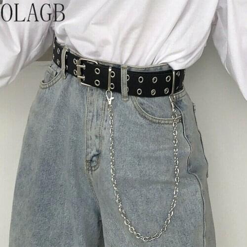 Women Belt PU Leather New Punk Style Fashion Male Pin Buckle Jeans Decorative Men Belt Chain Luxury Brand Belts for Women 224