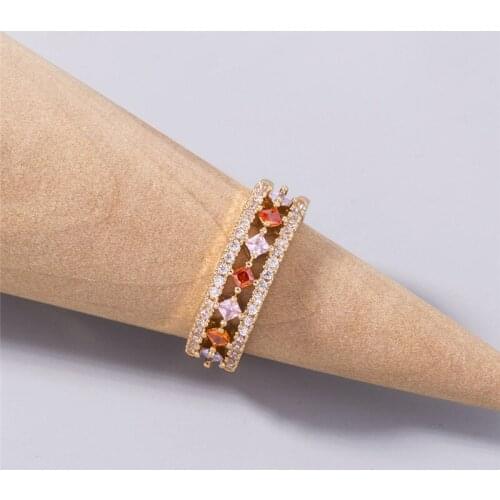 Luxury Female Rainbow Crystal Stone Ring Charm Hollow Wedding Rings For Women Promise Square Zircon Engagement Ring Jewelry