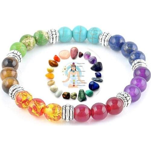 Handmade 7 Chakra Healing Stone Yoga Bracelets For Women Men Teens Reiki Gemstone Bracelet Strand Beaded Charm Bracelets Jewelry