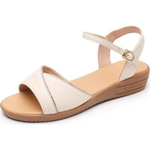 2021 New Fashion Summer Fish Mouth Sandals Women Sandals Comfort Soft Sole Soft Wear-resistant Crystal Genuine Leather Sandals