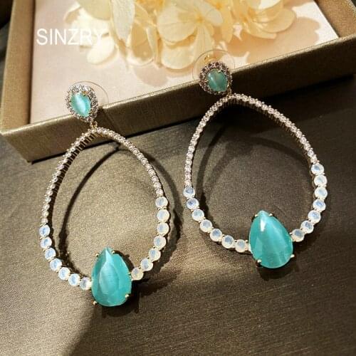 SINZRY hotsale frosting Cubic zirconia oval waterdrop exaggerated dangle earrings lady elegant trendy jewelry