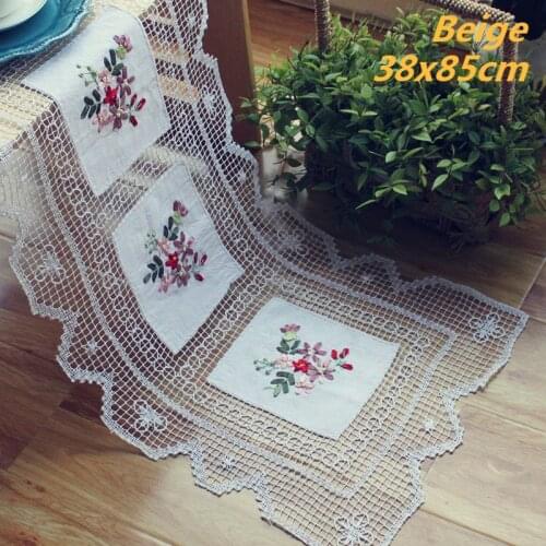 Pastoral Embroidered Handmade Crochet Stitching Table Runner Tablecloth LCD TV Bedroom Closet Cover Cloth Christmas Decoration