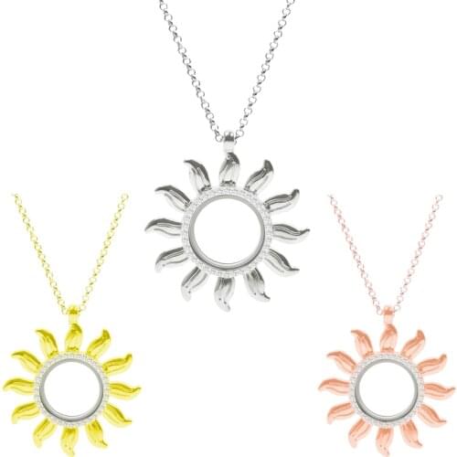 10Pcs Vintage Sun Shaped Glass Locket Living Memory Photo Floating Charm Necklaces Gifts For Women Jewelry Accessories