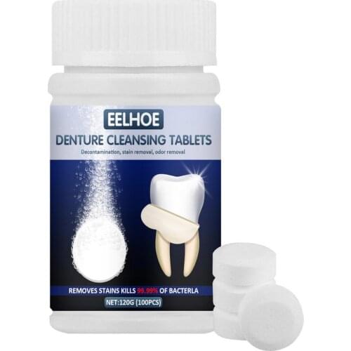 Denture Cleansing Tablets 100Tabs Retainer Cleaning Tablets Effervescent Pills Cleaner Remove Plaque Dental Care Tools