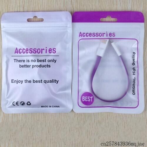 500 Pcs Universal Phone Accessories Packaging Zipper Bags with Hang Hole for Earphone Cable Charger Package Bags
