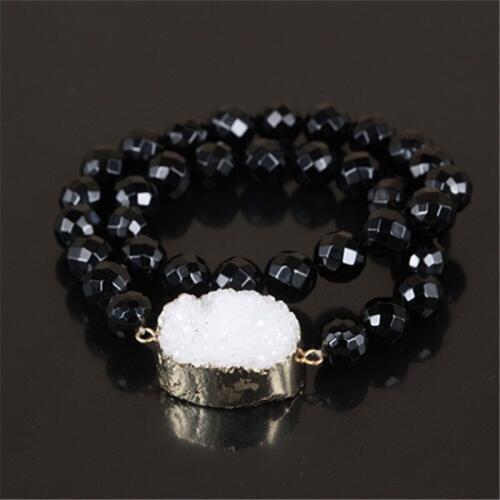 High quality charm drusy druzy crystal quartz stone bangles natural round gem stone beads women lucky bracelet as a gift