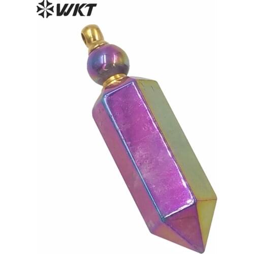 WT-P1615 Amazing gold hexagona spirit quartz women fashion perfume bottle pendant new spirit point essencial oil pendant