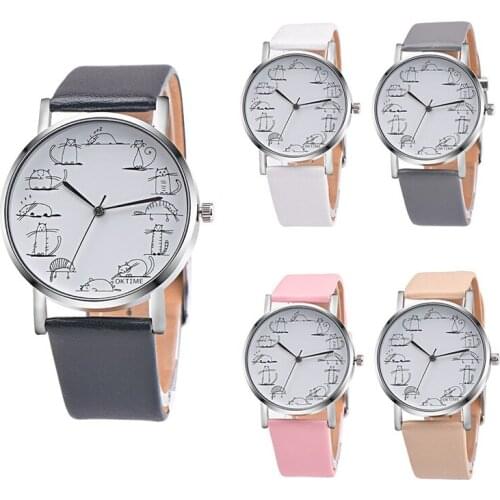 Watch Women Watches Relogio Feminino Lovely Cartoon Cat Leather Analog Quartz Female Clock montre femme 2020