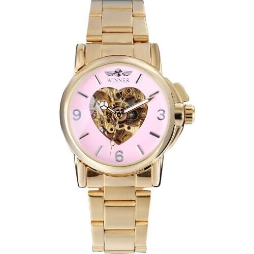 Ladies fashion casual small dial gold skeleton automatic mechanical watch
