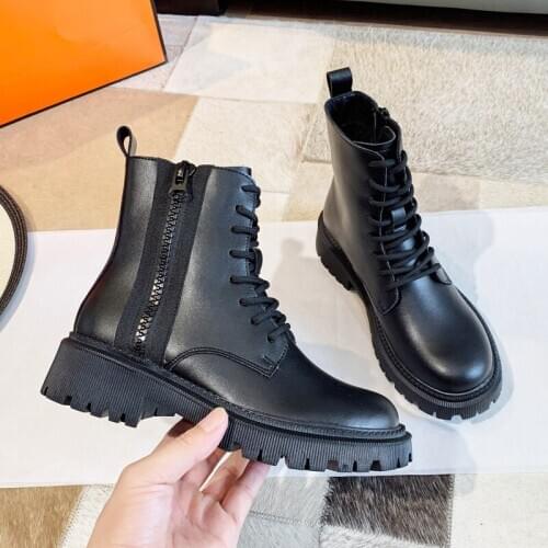 Koovan Womens Martin Boots New Female 2020 Autumn And Winter Velvet Handsome Scooter Cylinder Short Boots Women Shoes