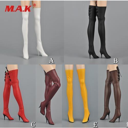 Six Colors 1/6 Female HIgh Heel Long Boots Model with feet inside Accessories Toy for Phicen Ud Verycool Figure Body