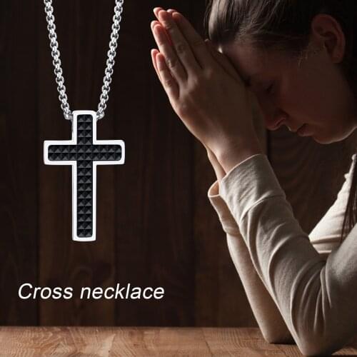 Cross Necklace Men Stainless Steel Pendant Necklace Religion Jewelry