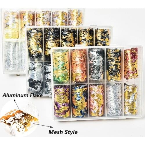 1 Box/10 roll Mesh Nail Sticker Aluminum Gold Silver Net Line Foil Silk Line Tape On Nails Nail Art Decoration Decal JS115-6-TR