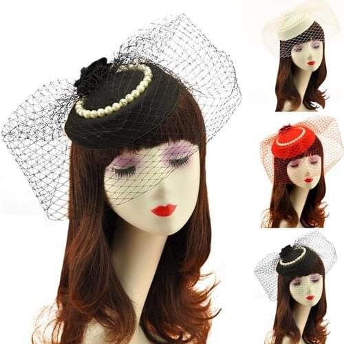 1pc Fashion Hat Fake Pearl Decor Party Headwear Top Hat With Veil Hair Accessories Party Dress Up For Women Ladies Girls