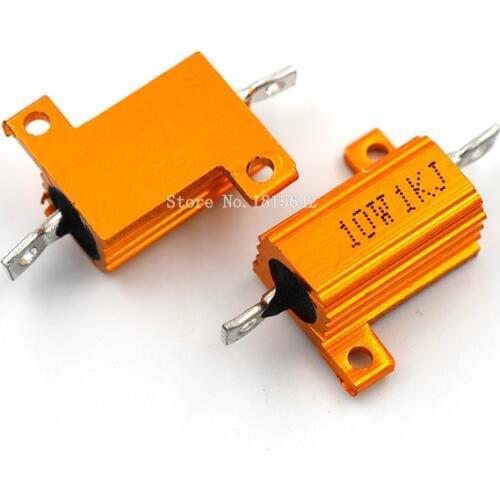 2PCS RX24 10W 1KR 1KRJ 1KJ Wire Wound Resistor Metal Shell Aluminium Golden Resistor 10Watt 1K ohm Heatsink Resistance
