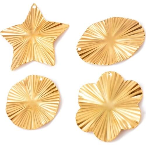 10Pcs Stainless Steel Gold Star Flowers Round Oval Charms Pendants For DIY Earrings Making Dangle Connectors Findings Wholesale