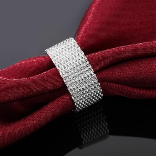 100% 925 Sterling Silver Simple Net Rings Jewelry for Women men Size 6 7 8 9 10 Fashion Wedding Jewelry Girl student gift