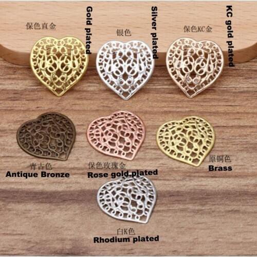 1000pcs Copper-plated 21x22mm heart shaped filigree flower wraps connector flower piece earring pendant charms FCN-020