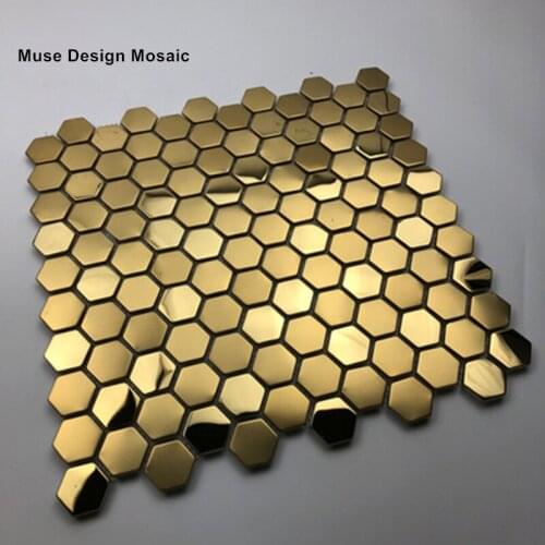 11PCS Luxury Brushed Gold mix Glossy Hexagon Metal Mosaic Tiles, DIY Kitchen Bathroom Shower Showroom Honeycomb Wall Floor