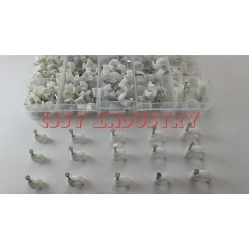 195 piece/box circle nail cable clips 5mm,6mm,7mm,8mm,10mm black color mix in box fix the cable white color