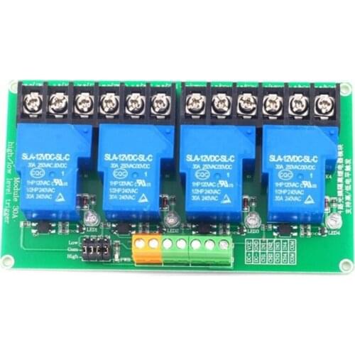 4 Channel Relay Module 30A with Optocoupler Isolation Supports High and Low Triger Trigger for Smart Home