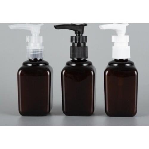 80ML X 50 Brown Empty Square Plastic Bottle With Bayonet Pump 80CC Shampoo Lotion Container Cosmetic PET Liquid Soap Bottles