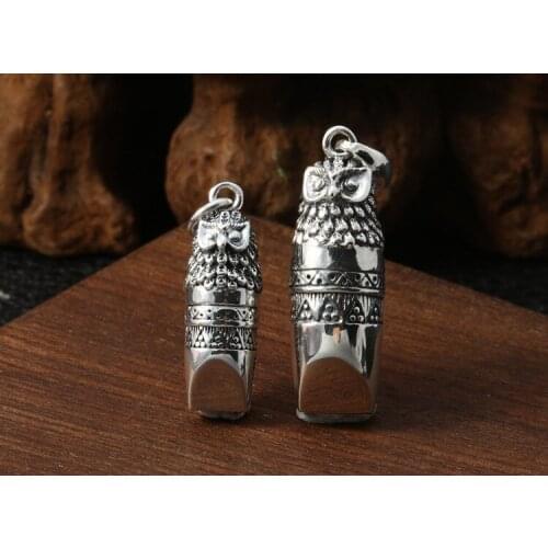 990 Sterling Silver owl work voice whistle pendant charm jewelry A3317