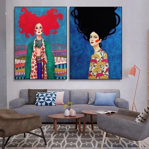 Abstract Girl Hair Flower Vintage Canvas Painting Artwork Poster Wall Art Pictures Cafe Bar Home Living Room Decor (No Frame)