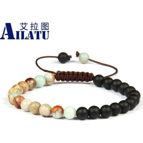 Ailatu Simple Friendship Bracelet Wholesale 6mm Natural Matte Onyx & Shoushan Stone Macrame Couples Bracelet Nice Gift