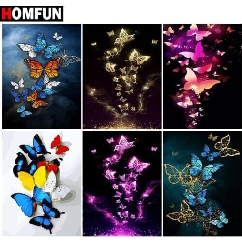 HOMFUN 5d Diamond Painting Full Square/Round "Color butterfly landscape" Picture Of Rhinestone DIY Diamond Embroidery Home Decor