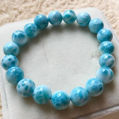 10.7mm Natural Larimar Stone Bracelet Women Men Party Accessories Gift Powerful Stretch Round Beads Crystal Bracelet Jewelry