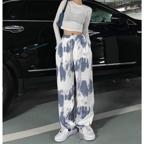 Tie Dye White Pants Woman Loose Wide-leg Casual Pants Woman Korean Style Drape Hip Hop Sweatpants Women 2021 Spring New