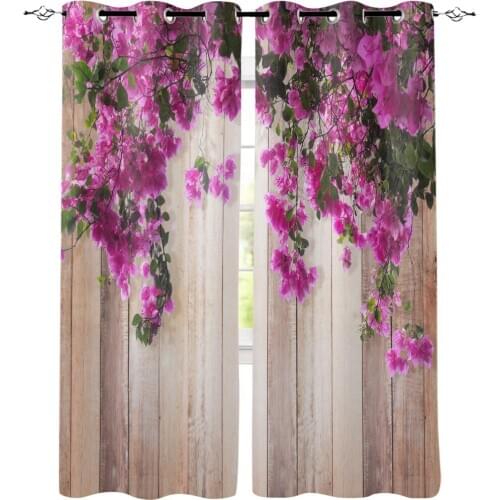 Flowers Plank Wall Window Curtains LivingRoom Kitchen Curtains Left and Right Biparting Open