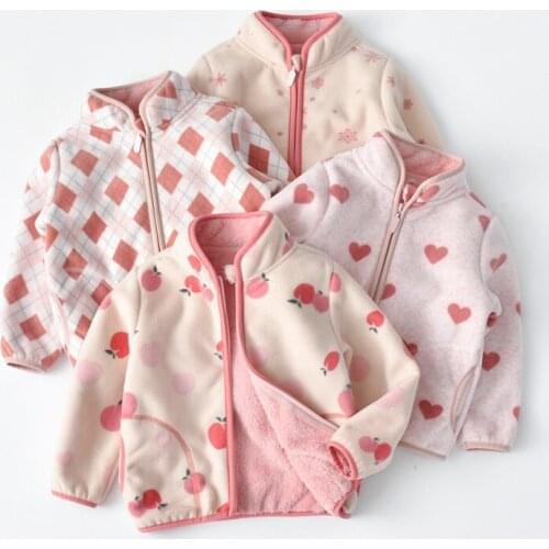 Kids Warm Coat Cute Pattern Short Velvet Fabrics Girls Zipper Polar Fleece Jacket Childrens Clothing
