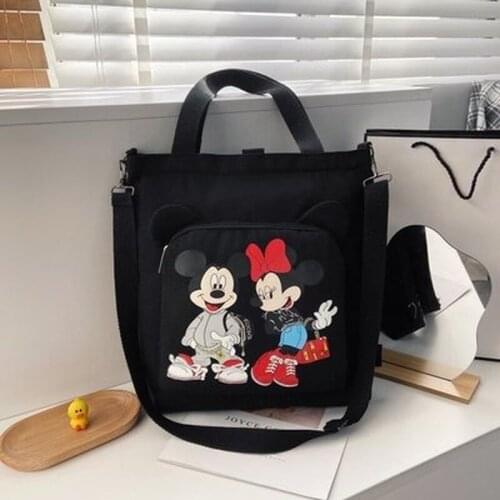Disney cute Mickey print ladies all-match large-capacity one-shoulder messenger canvas bag student casual schoolbag tutoring bag