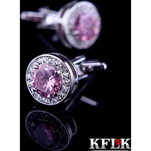 KFLK Luxury shirt cufflink for Unisex Brand cuff buttons cuff link High Quality Pink Crystal gemelos abotoaduras Jewelry