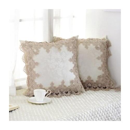 European embroidered cushion lace flower brown lumbar pillow office cushion 45*45cm Car waistband Jacquard sofa