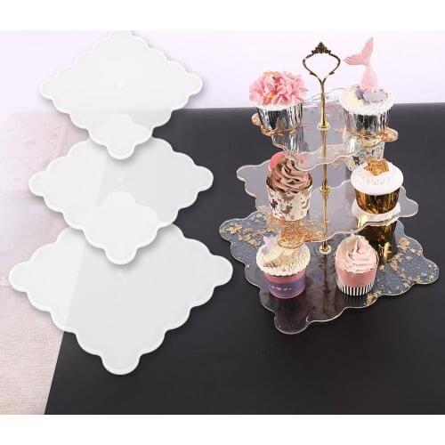 Tray Plate Shape Silicone Epoxy Mold 3 Layers Flower Wave Tray Resin Mould Cake Decorating Tools for Wedding Birthday Party