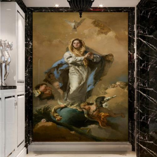Dropship Colomac Photo Wall Mural Immaculate Conception Angel Classical Painting Waterproof Wallpaper Wallpaper Vintage tapety
