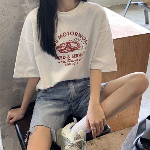 European American Style T shirt Women Fashion Letters Print Short Sleeve Round Neck T-shirt Woman Hot Selling Tshirt Women
