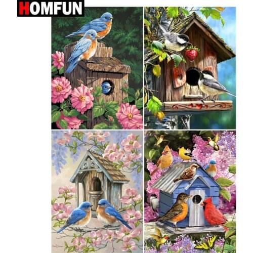 HOMFUN Paint With Diamond Embroidery "Bird house landscape" Diamond Painting Full Square Round Picture Of Rhinestone Decor