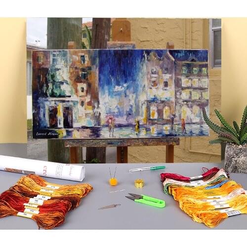 Oil Painting Style Printed Fabric 11CT Cross-Stitch Kit Embroidery DMC Threads Handiwork Sewing work Painting Different Mulina