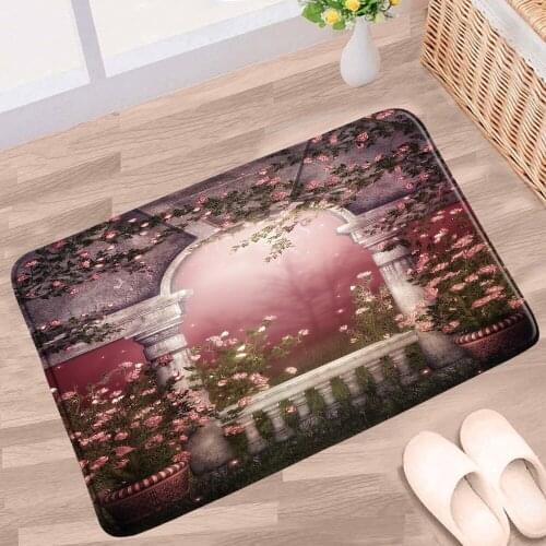 European Style 3D Dream Garden Bathroom Mat Flowers Plants Peacocks Natural Scenery Anti-Slip Rug Bath Kitchen Doorway Carpets
