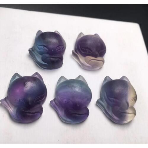 Natural color fluorite head fox pendant nine-tailed fox/two-faced fox fox girl necklace for bestie
