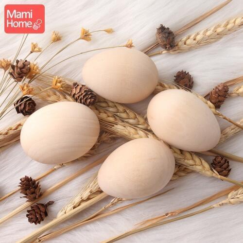 Mamihome 63mm 12pc Large Wooden Eggs Shape DIY Unfinished Wood Egg Handmade Bottom Wooden Teething Toys Nurse Gifts Baby Teether